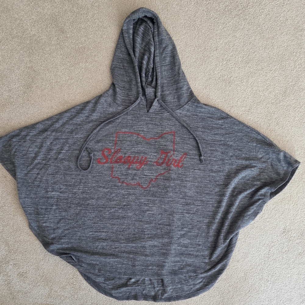 Ohio State Sloopy Girl Gray Hooded Poncho with Red Graphic, Never Worn